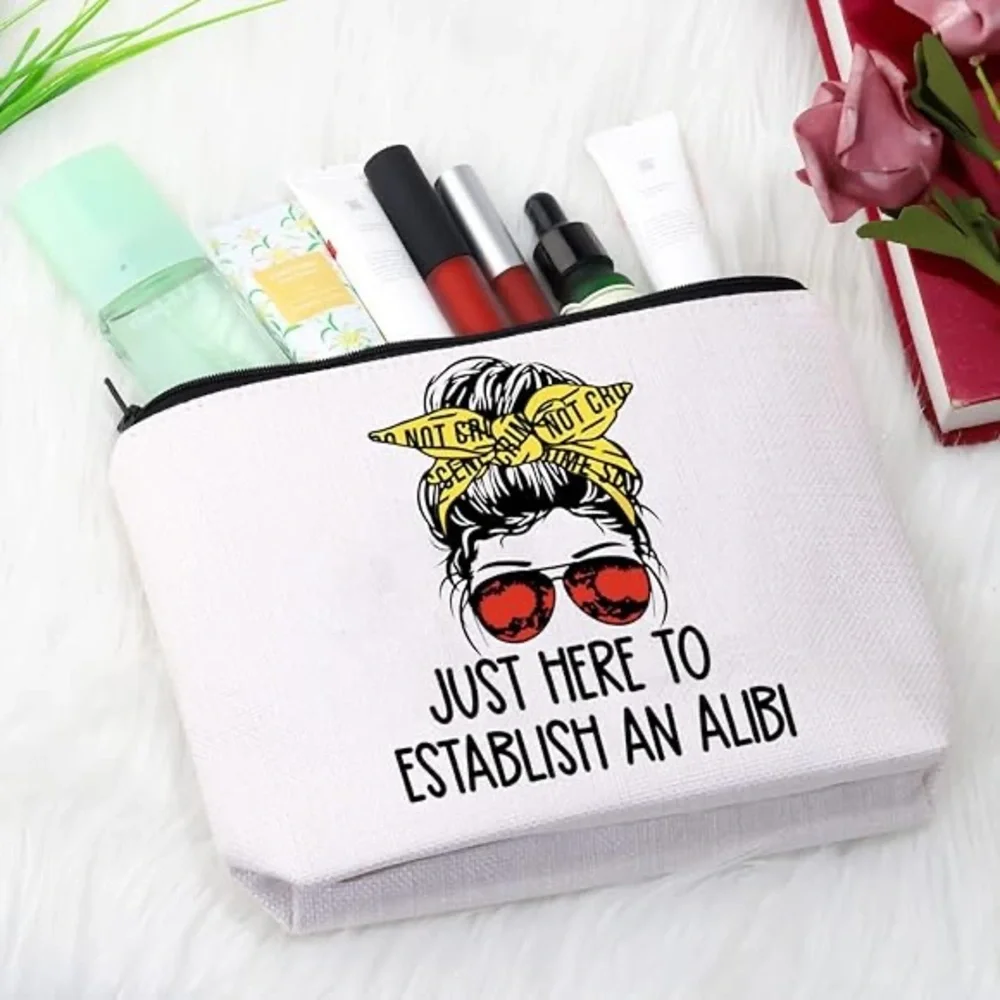 GJTIM women’s Just Here To Establish Alibi Graphic Makeup Bag